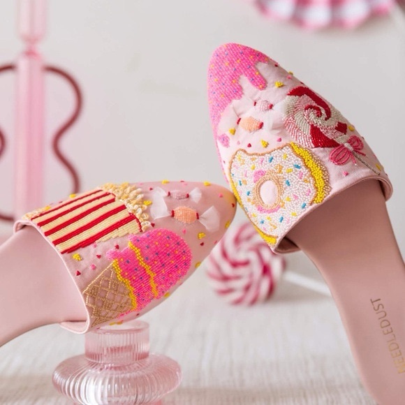 needledust Shoes - Needledust Pink Candy themed Beaded Flats